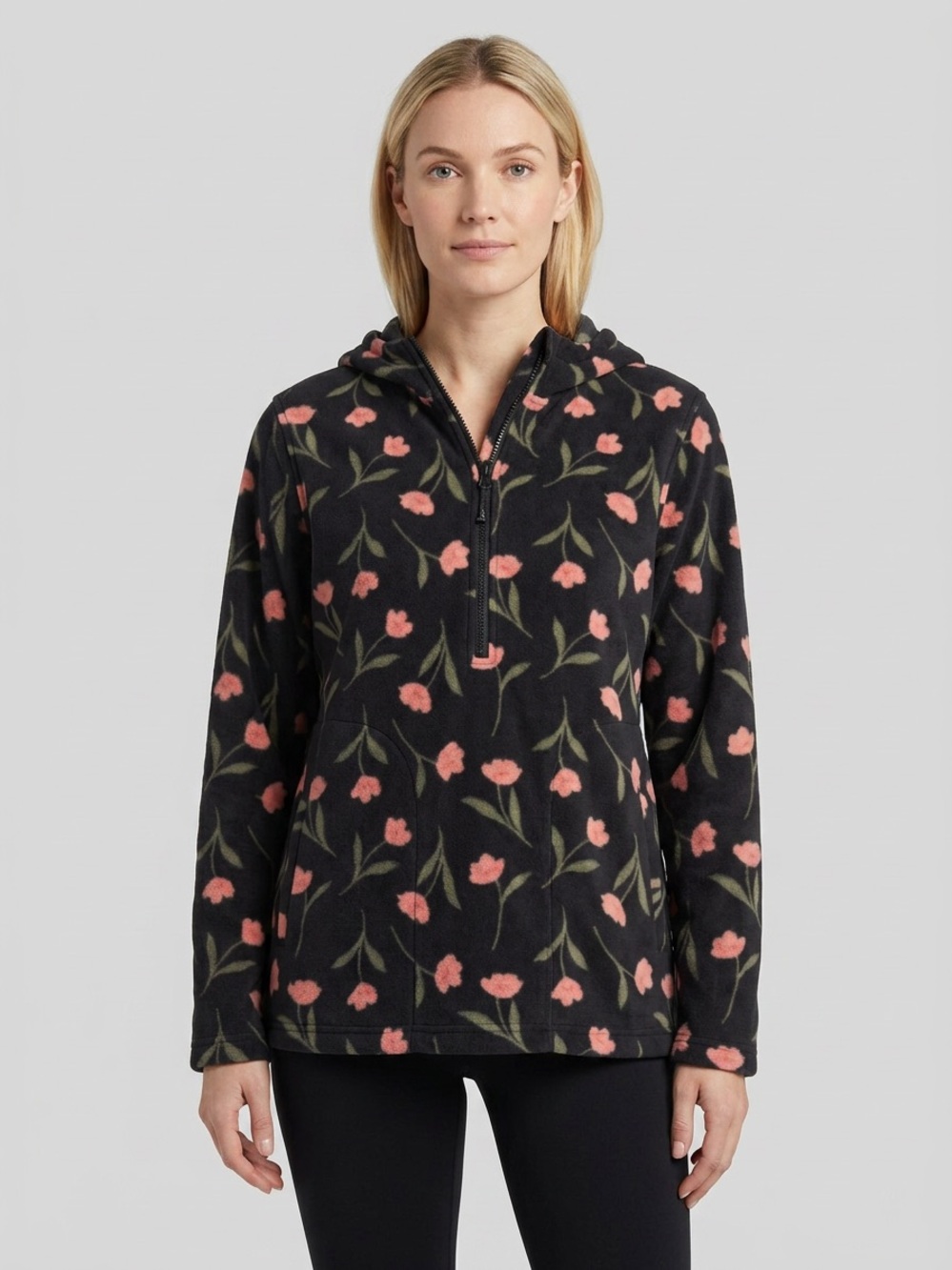 O'Neill Black Floral Half-Zip Hooded Fleece